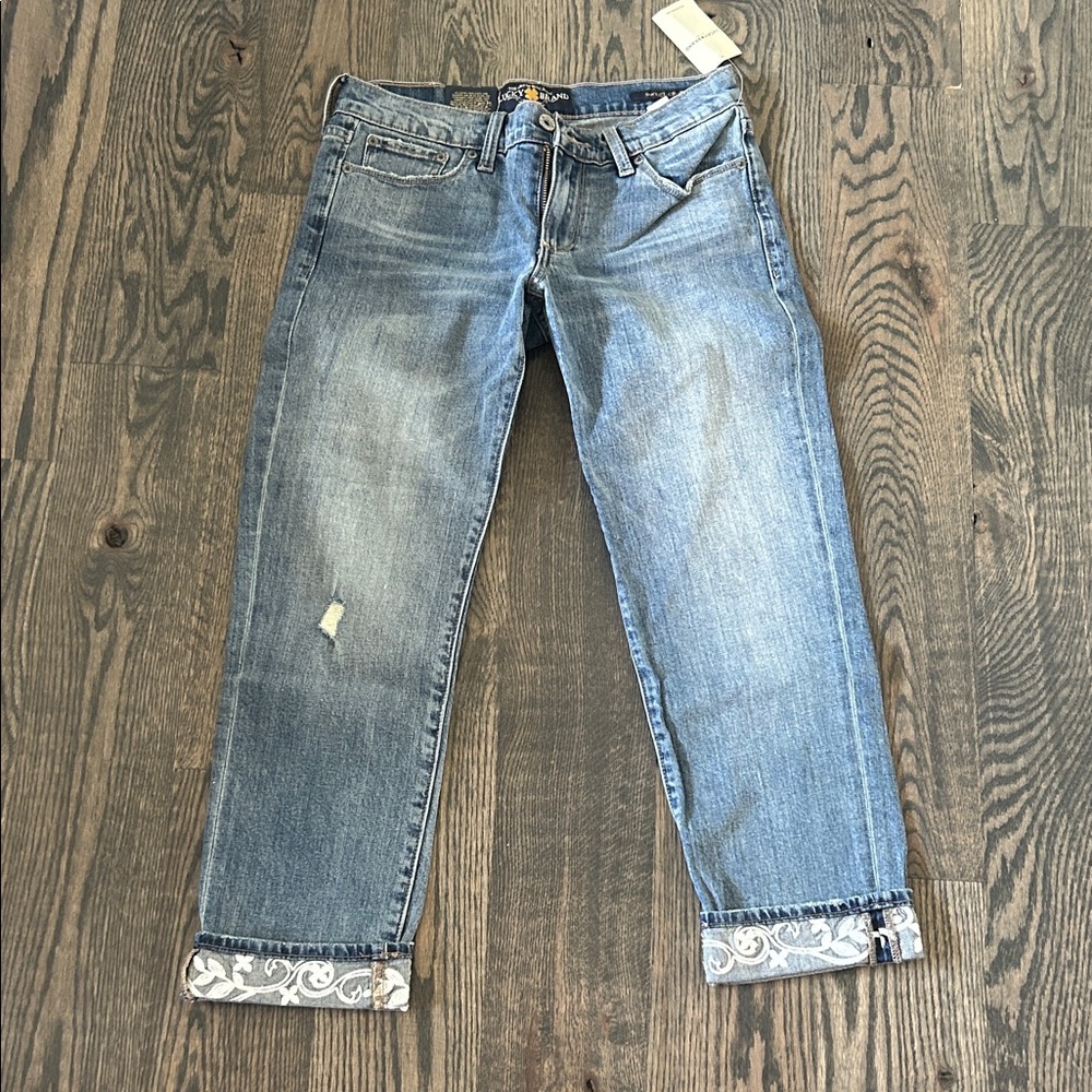 Lucky Brand Light Blue Cropped Jeans with Embroidered Cuffs